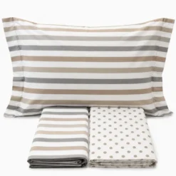 Completo Lenzuola dots e stripe tortora Singolo