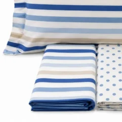 Completo Lenzuola dots e stripe azzurro Piazza e mezzo