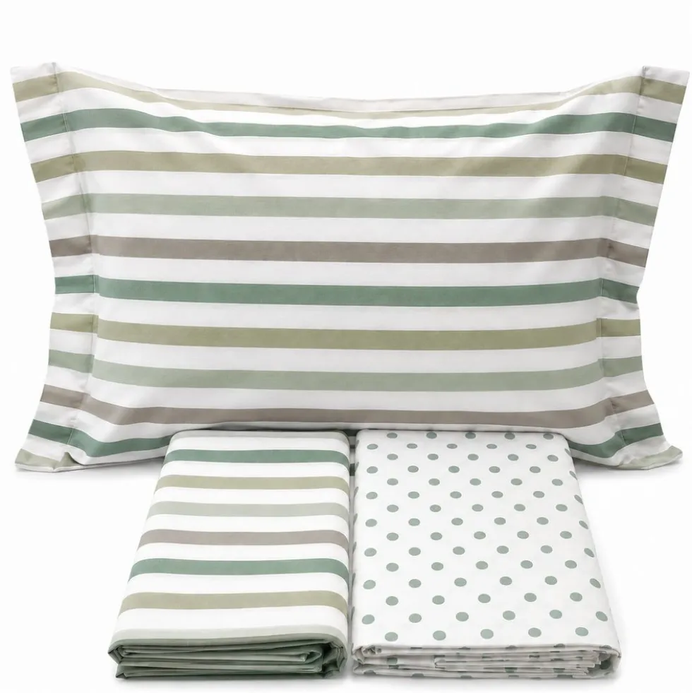 Completo Lenzuola dots e stripe verde Piazza e mezzo