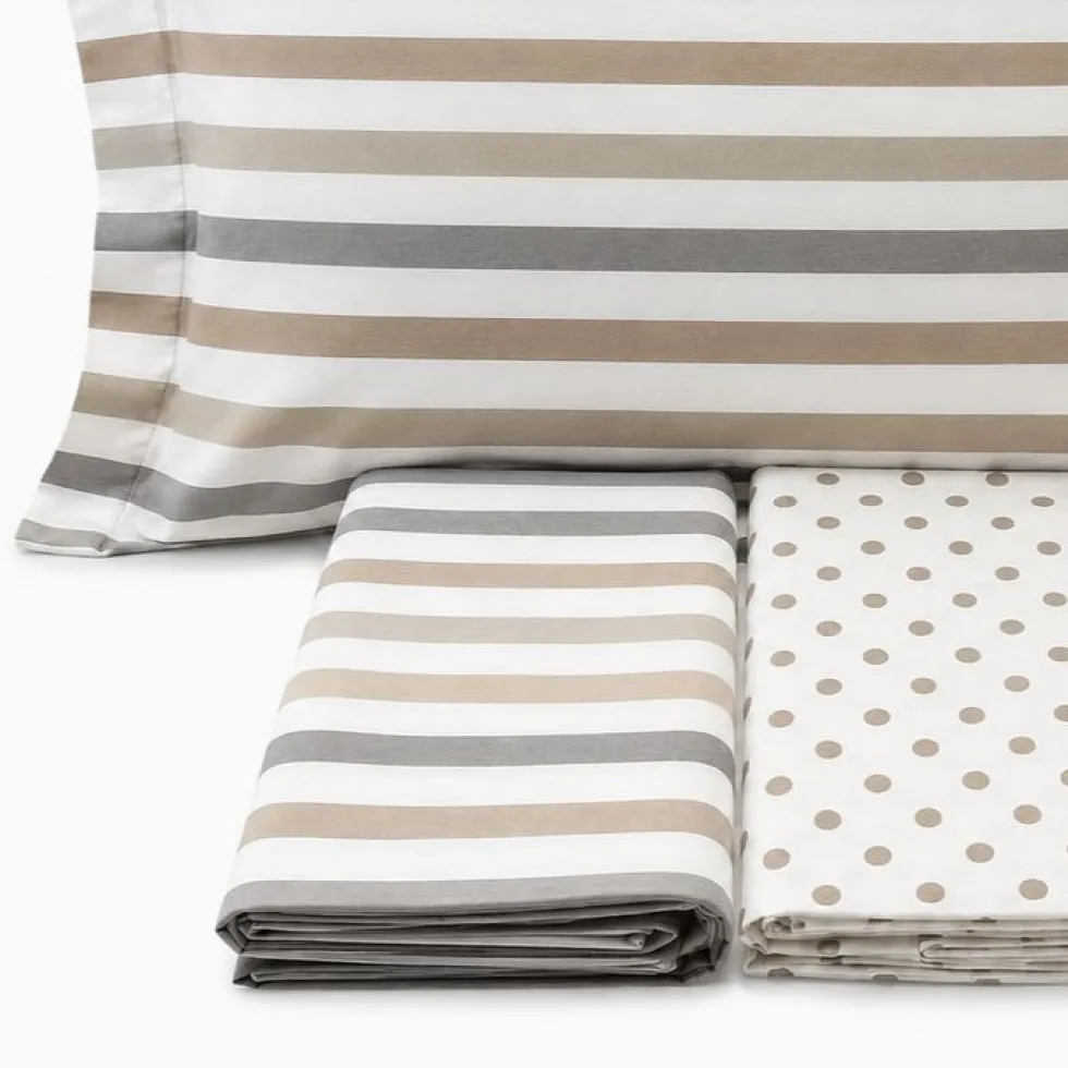 Completo Lenzuola dots e stripe tortora Piazza e mezzo