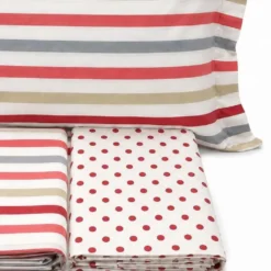 Completo Lenzuola dots e stripe rosso Matrimoniale