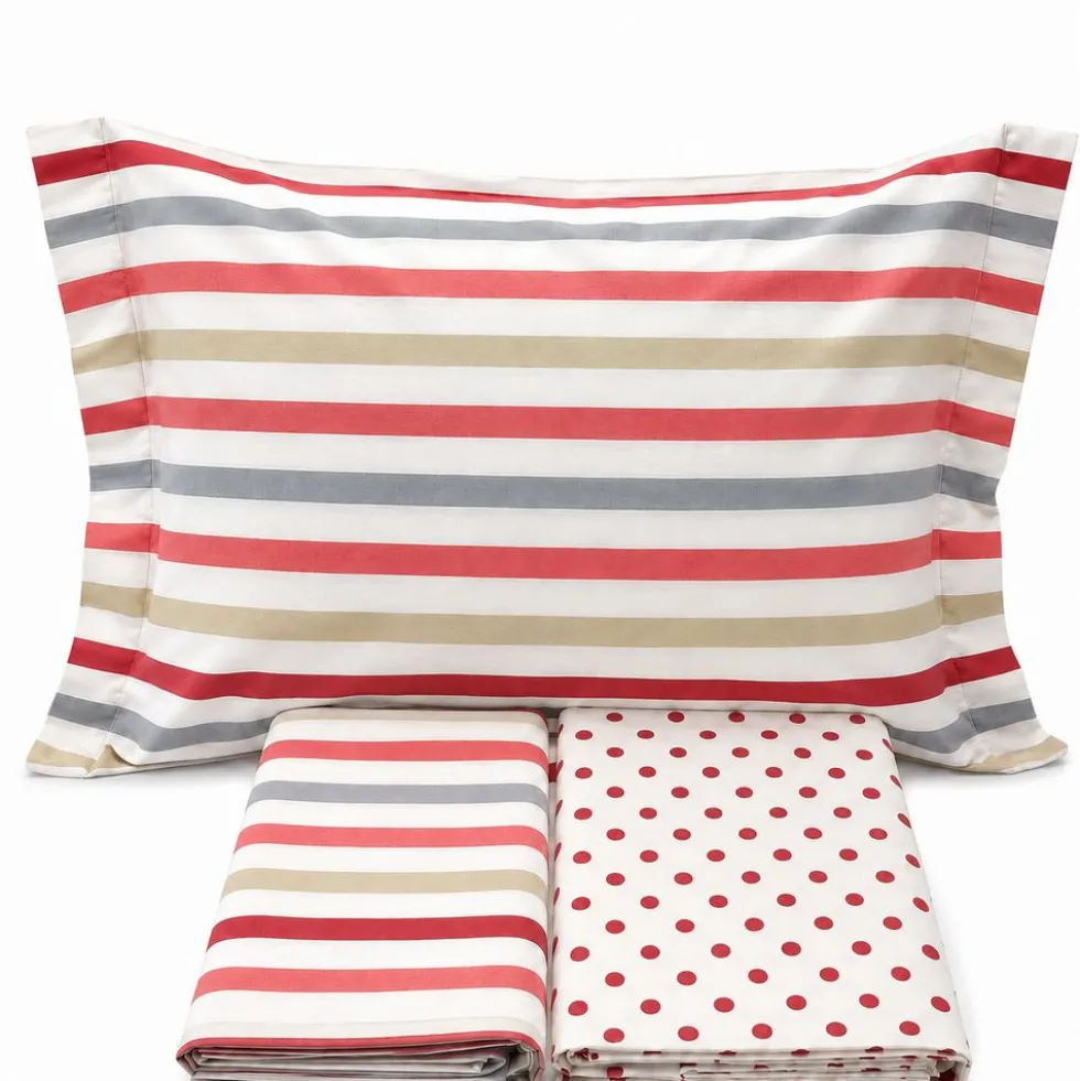 Completo Lenzuola dots e stripe rosso Matrimoniale