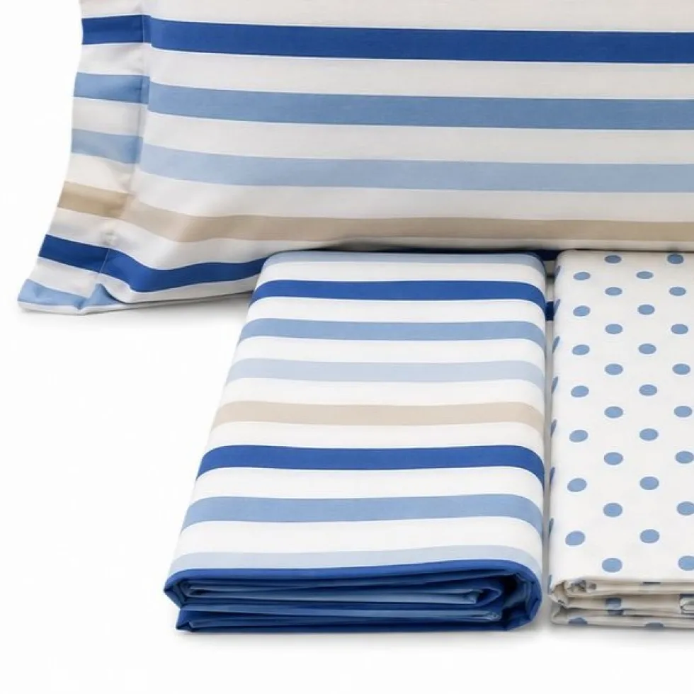 Completo Lenzuola dots e stripe azzurro Matrimoniale