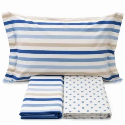 Completo Lenzuola dots e stripe azzurro Matrimoniale