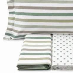 Completo Lenzuola dots e stripe verde Matrimoniale