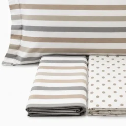 Completo Lenzuola dots e stripe tortora Matrimoniale
