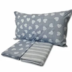 Completo Lenzuola Dream cuoricini e righe azzurro piazza e mezzo