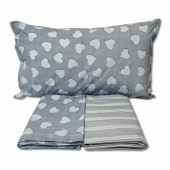 Completo Lenzuola Dream cuoricini e righe azzurro piazza e mezzo