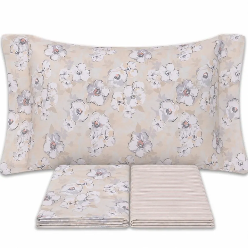 Completo Lenzuola Fiori Indie Beige Singolo