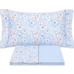 Completo Lenzuola Fiori Indie azzurro Singolo