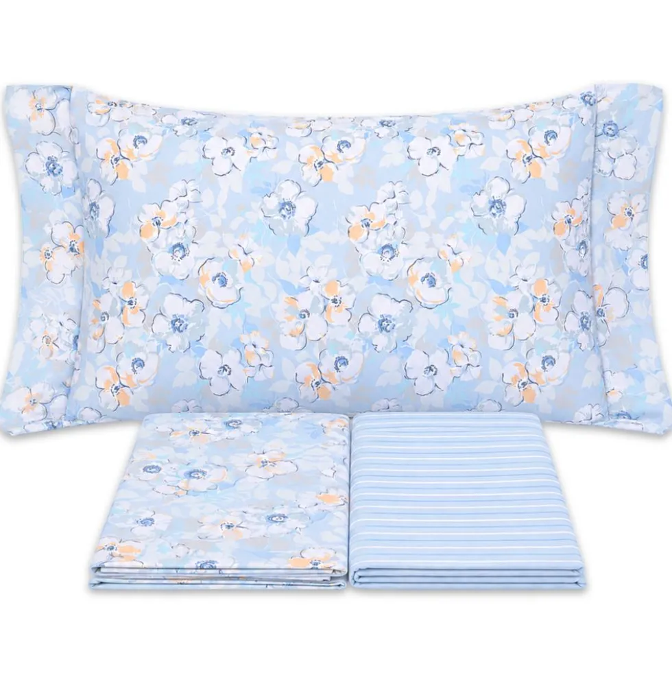 Completo Lenzuola Fiori Indie azzurro Singolo