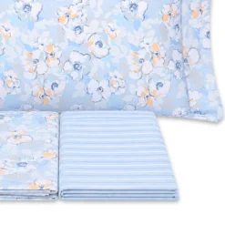 Completo Lenzuola Fiori Indie azzurro Singolo
