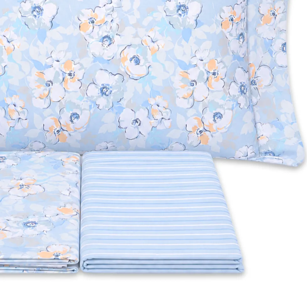 Completo Lenzuola Fiori Indie azzurro Singolo