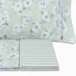 Completo Lenzuola Fiori Indie Verde Matrimoniale