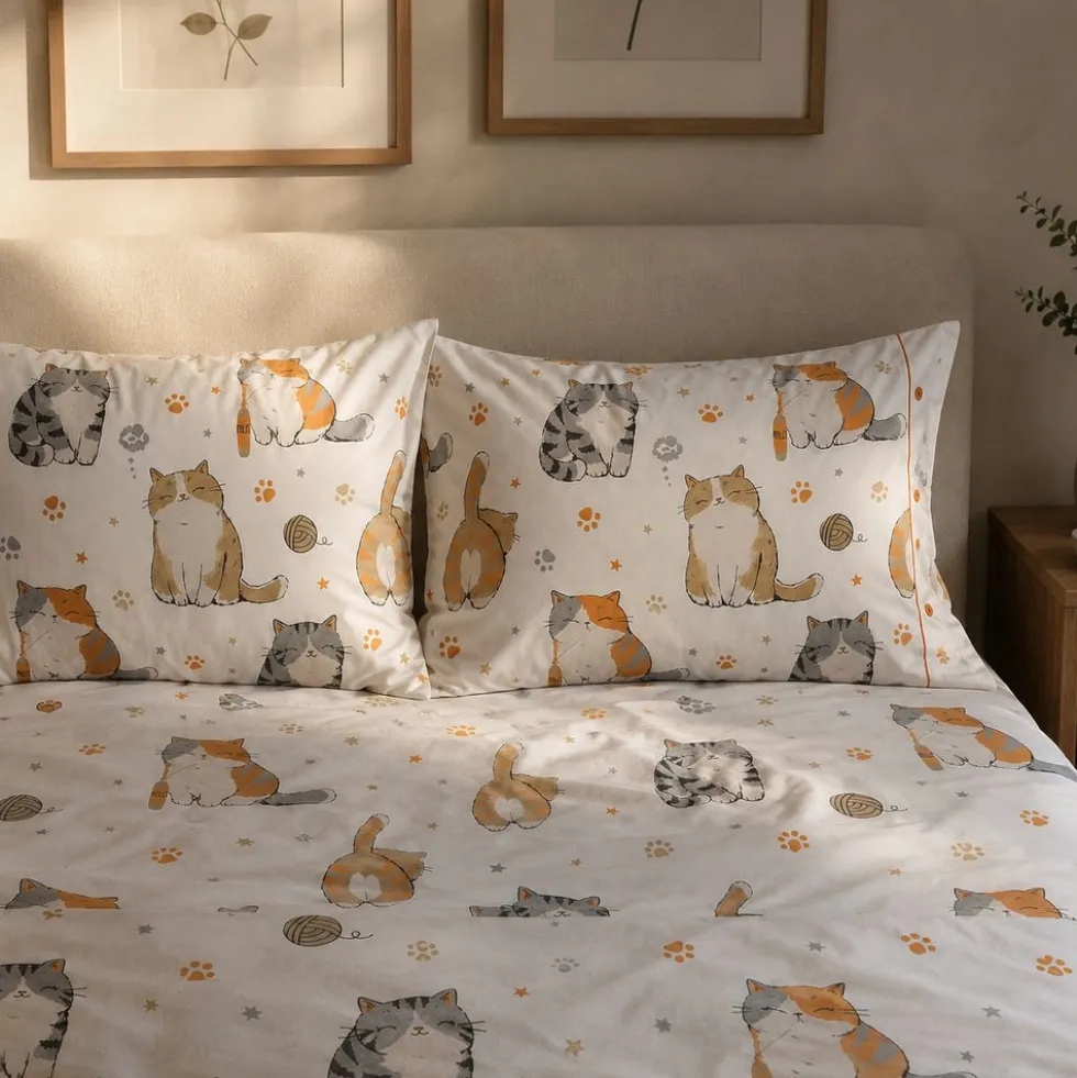 Completo Lenzuola Gatti e Gomitoli Francese