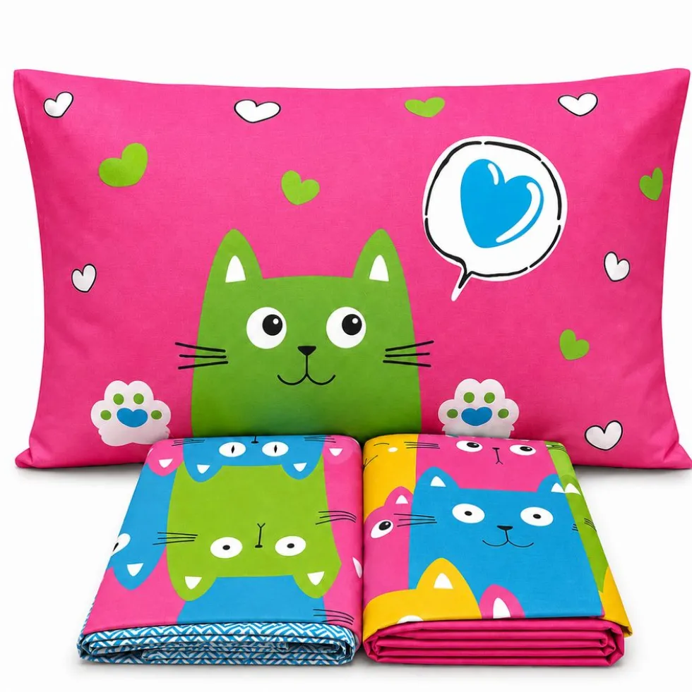 Completo Lenzuola Gatti felici Multicolor Matrimoniale