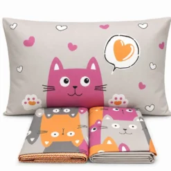 Completo Lenzuola Gatti felici Arancio Singolo