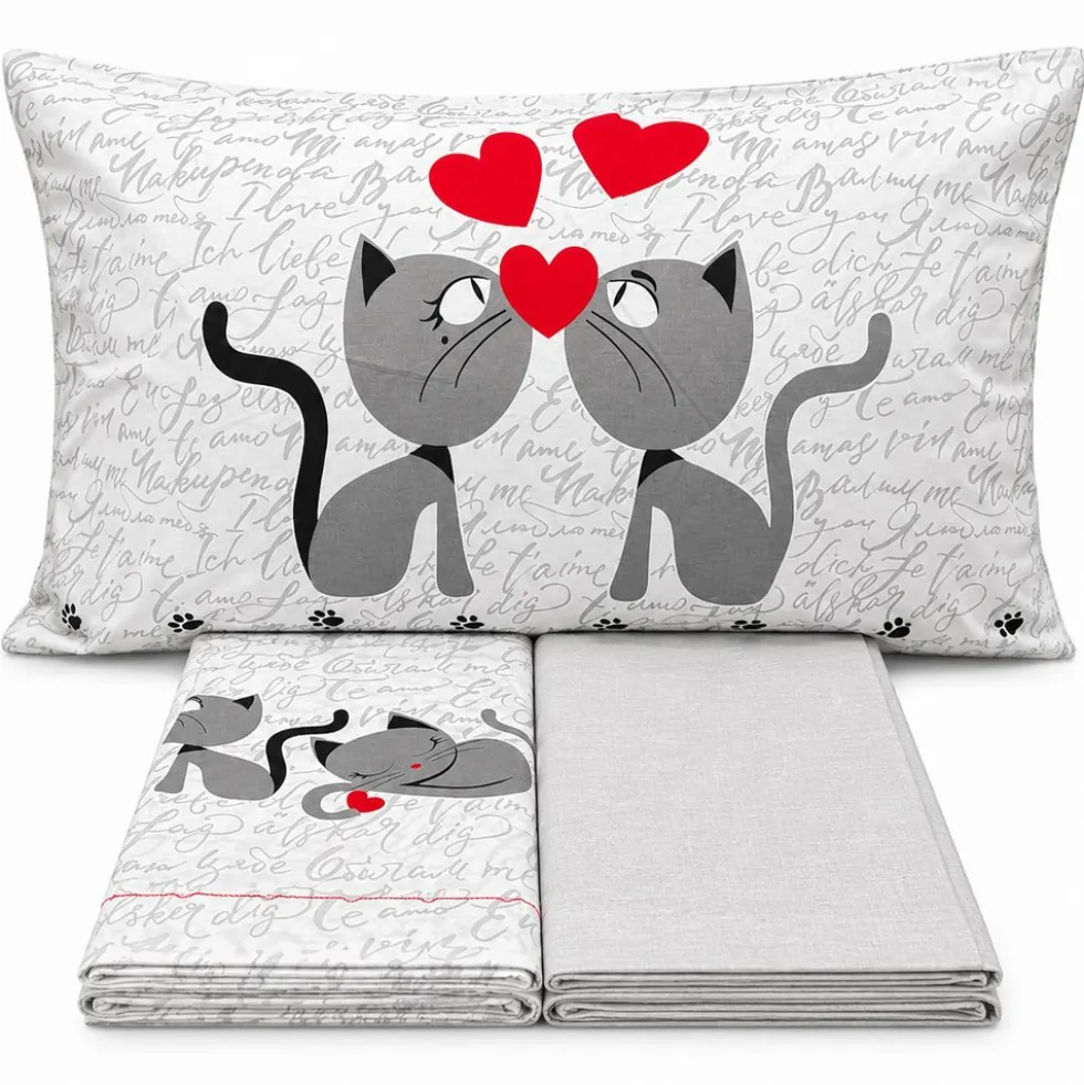 Completo Lenzuola Gattini grigi Singolo