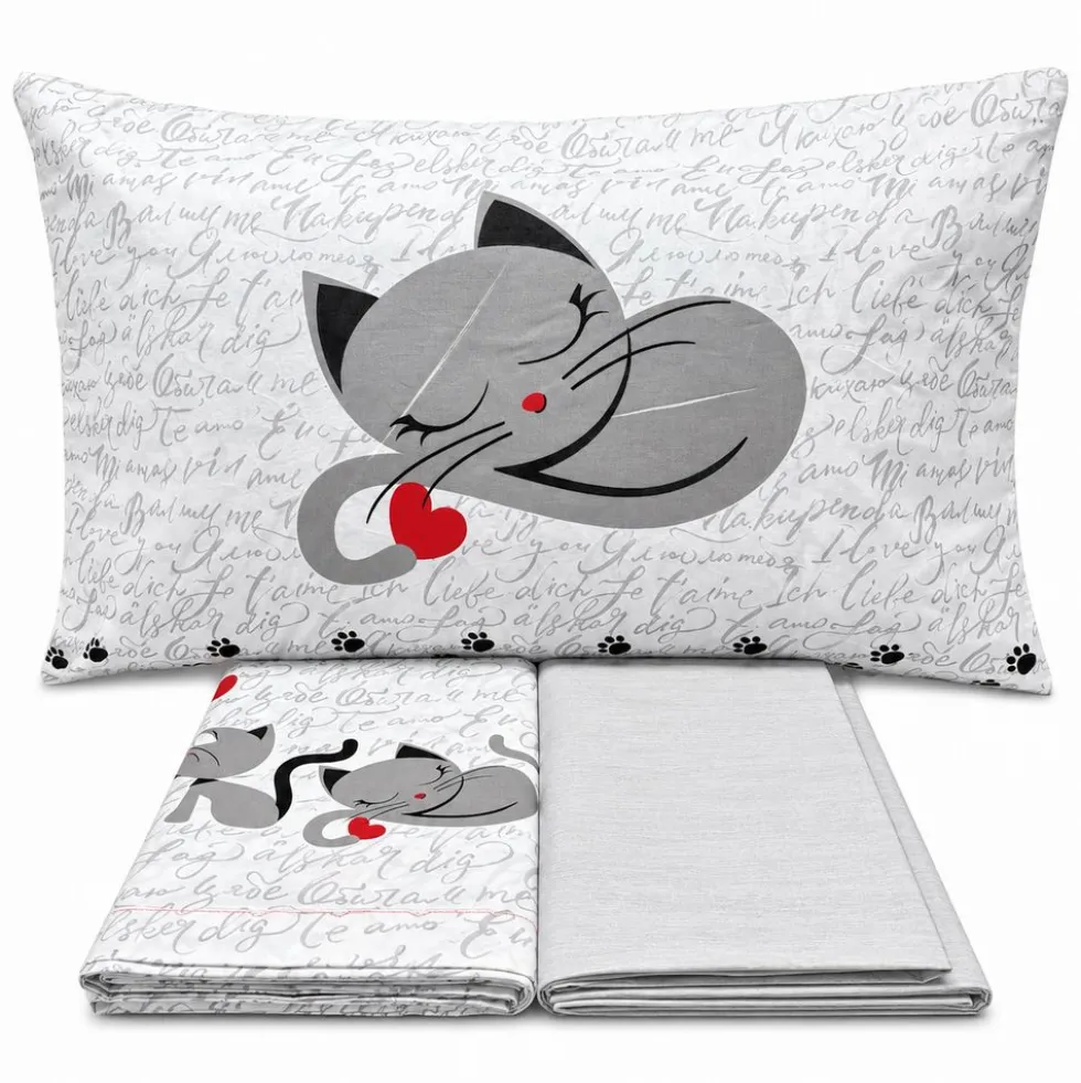 Completo Lenzuola Gattini grigi Matrimoniale