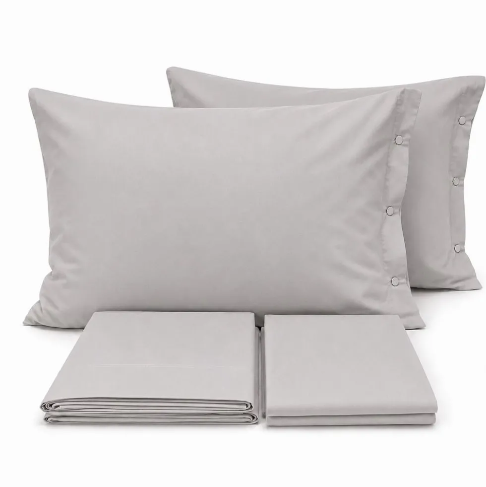 Completo Lenzuola Joli Federe con bottoni Grigio Chiaro Matrimoniale