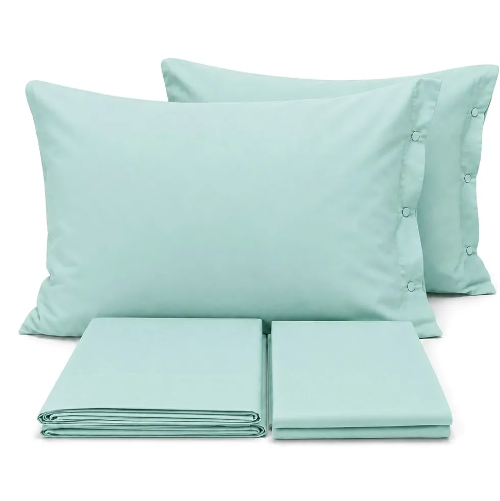 Completo Lenzuola Joli Federe con bottoni Verde acqua Matrimoniale