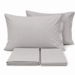 Completo Lenzuola Joli Grigio Chiaro Federe con bottoni King Size