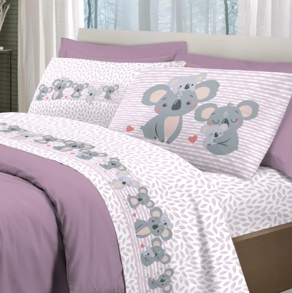Completo Lenzuola Koala family rosa Singolo