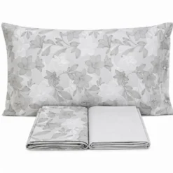 Completo Lenzuola Lilly Foglie Grigio Piazza e mezzo