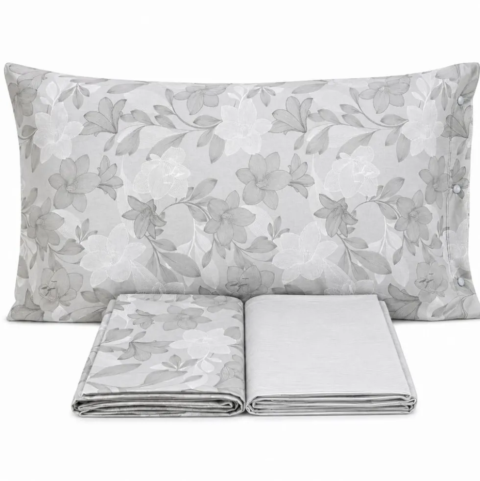 Completo Lenzuola Lilly Foglie Grigio Francese