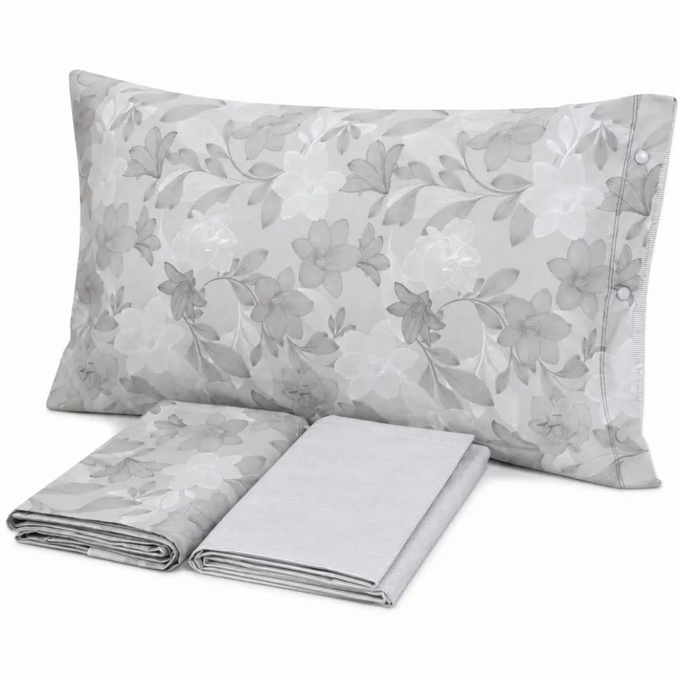 Completo Lenzuola Lilly Foglie Grigio Francese