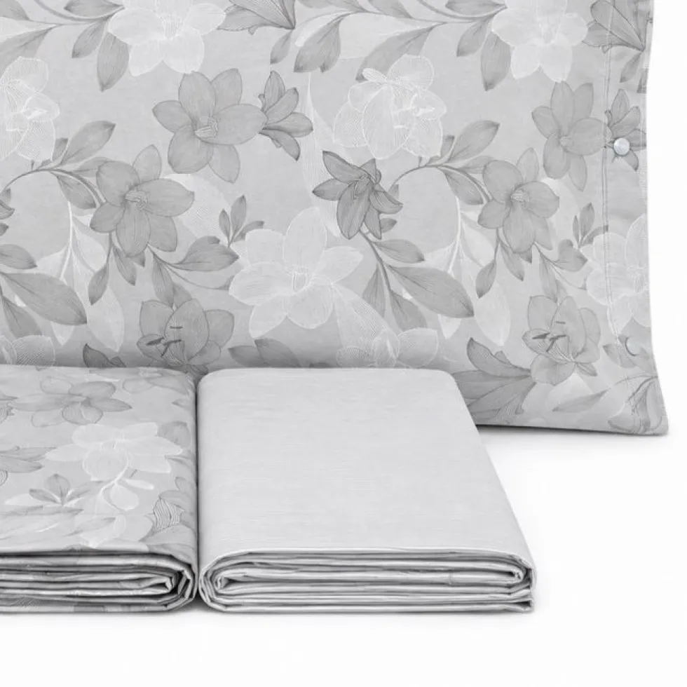 Completo Lenzuola Lilly Foglie Grigio Francese