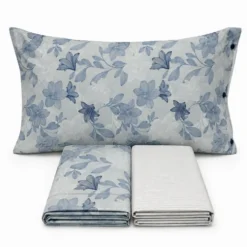 Completo Lenzuola Lilly foglie azzurro matrimoniale