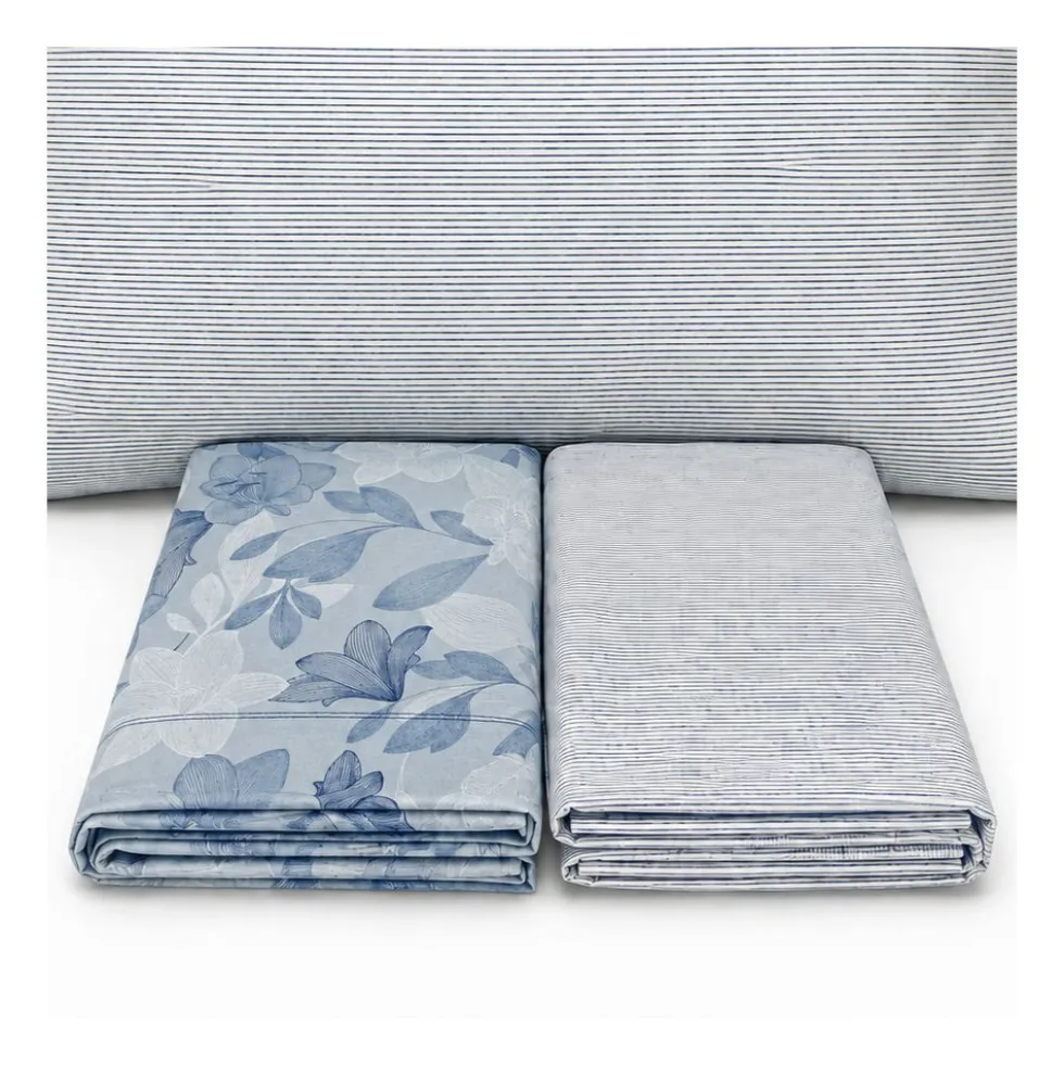 Completo Lenzuola Lilly foglie azzurro matrimoniale