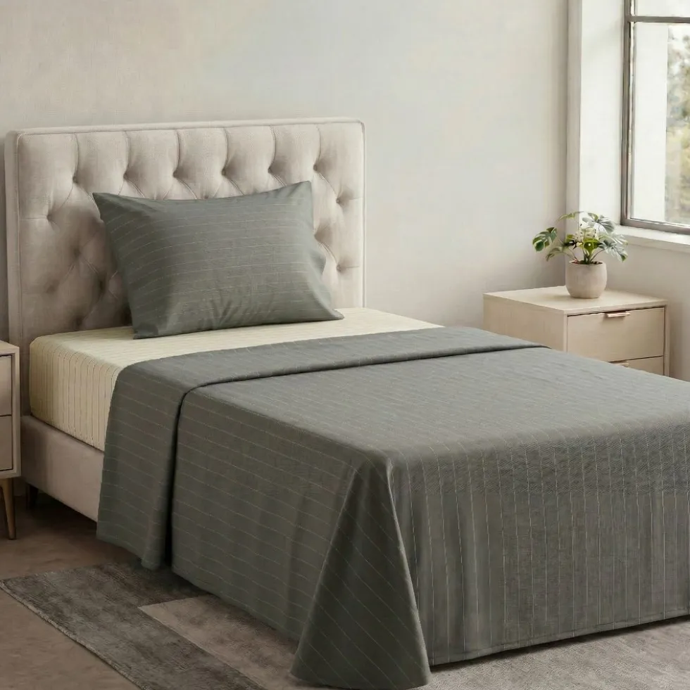 Completo Lenzuola Listra Grigio Singolo