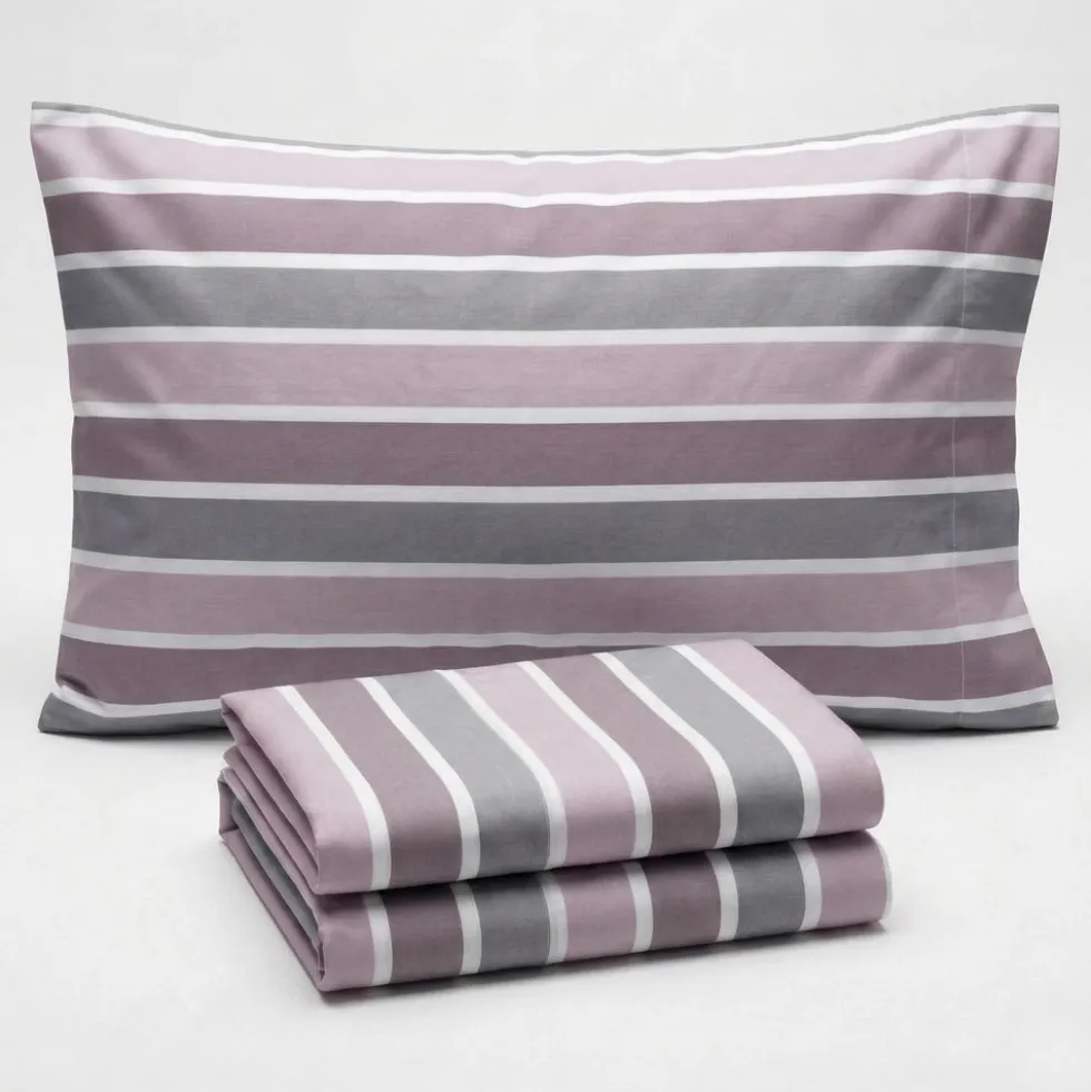 Completo Lenzuola Long riga rosa matrimoniale