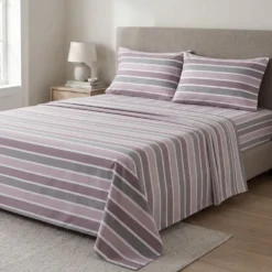 Completo Lenzuola Long riga rosa matrimoniale