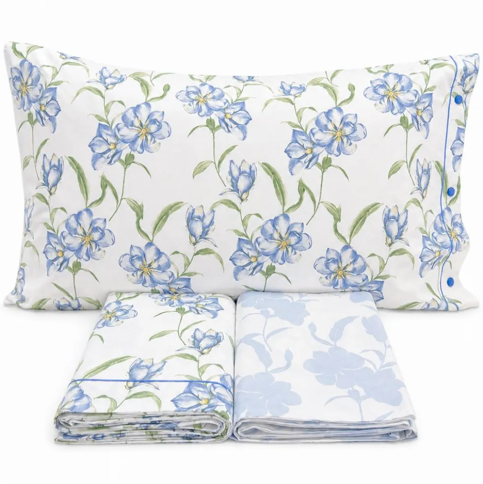 Completo Lenzuola magnolia azzurro piazza e mezzo