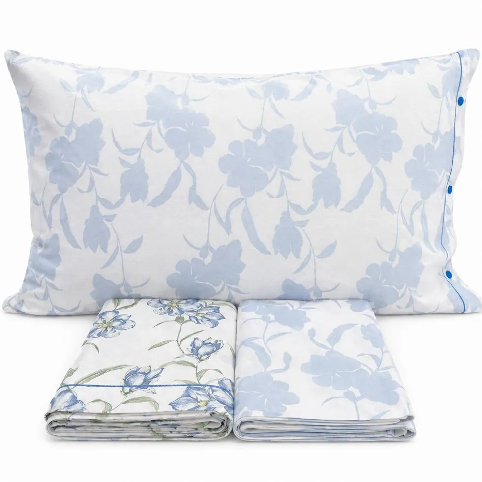 Completo Lenzuola magnolia azzurro piazza e mezzo