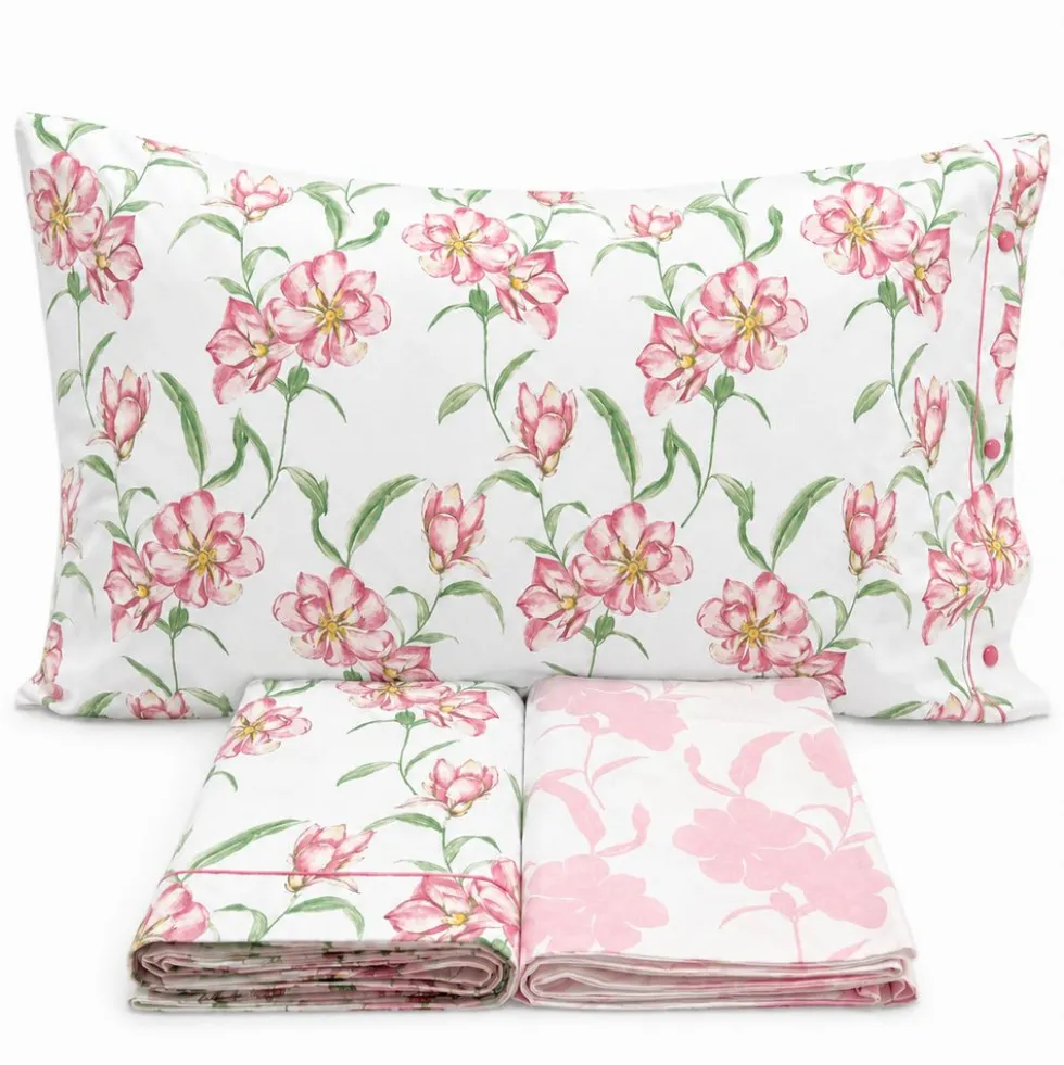 Completo Lenzuola magnolia rosa piazza e mezzo