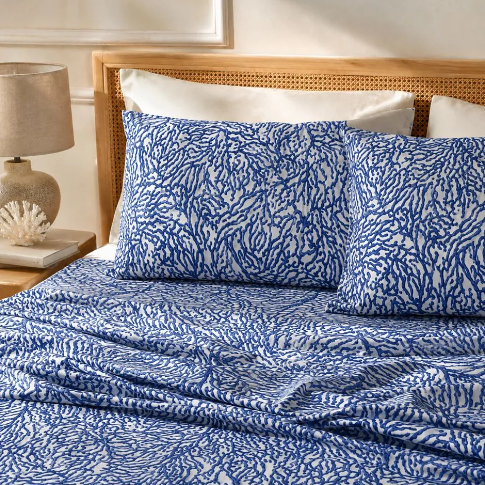 Completo Lenzuola Mersin coralli blu matrimoniale