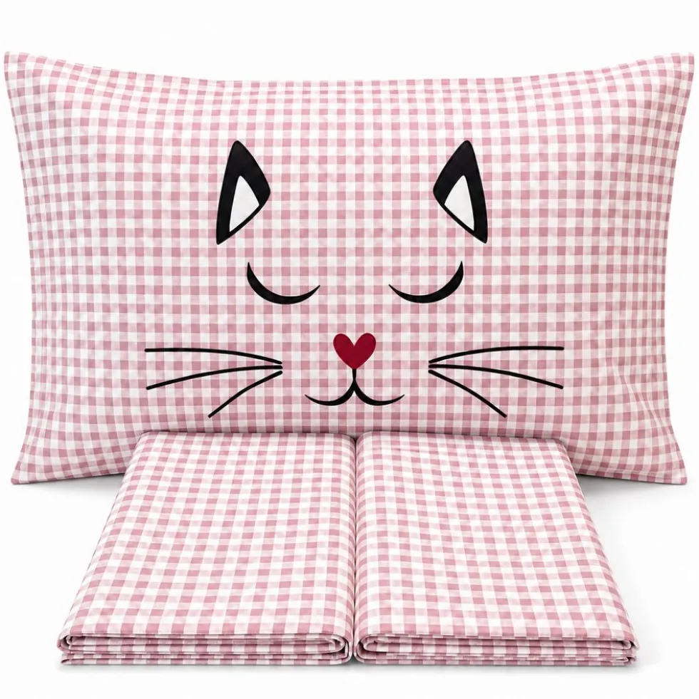 Completo Lenzuola Miao quadretti rosa Singolo