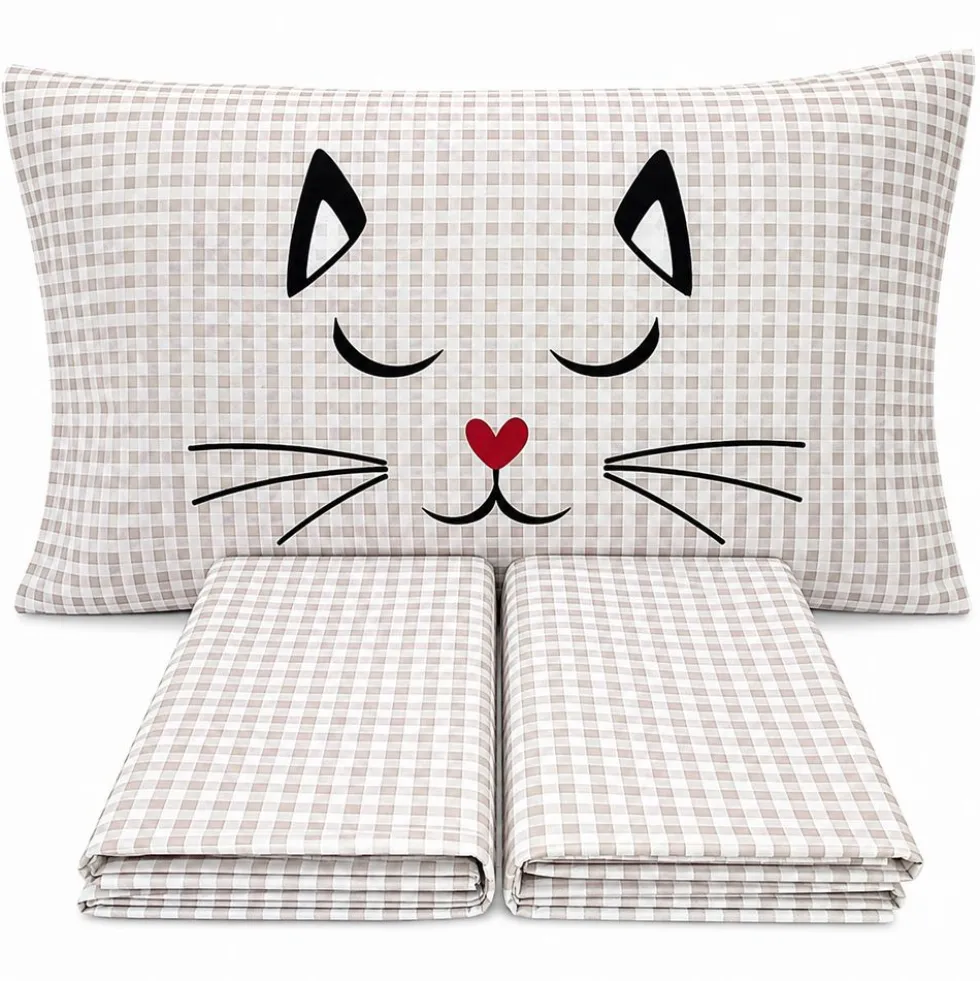 Completo Lenzuola Miao quadretti tortora Singolo