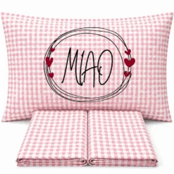 Completo Lenzuola Miao quadretti rosa Piazza e mezzo