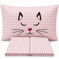Completo Lenzuola Miao quadretti rosa Piazza e mezzo