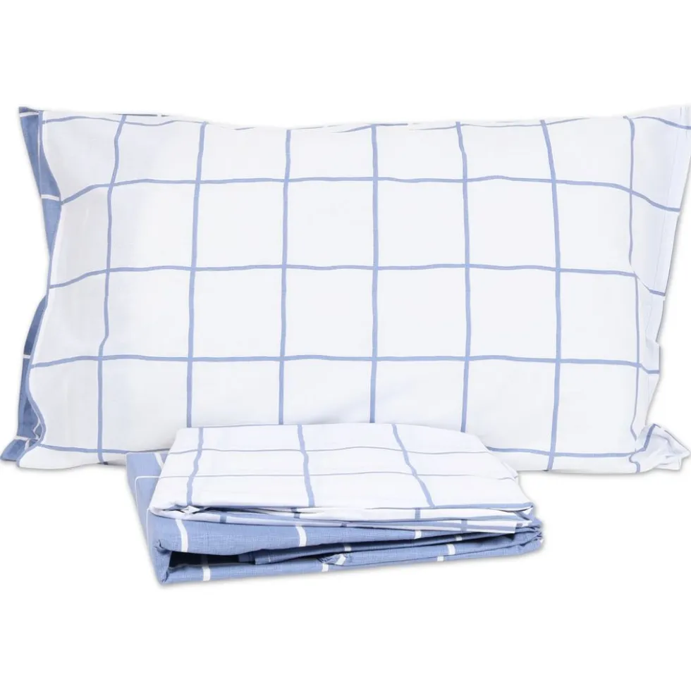 Completo Lenzuola Milk Quadro Blu Matrimoniale