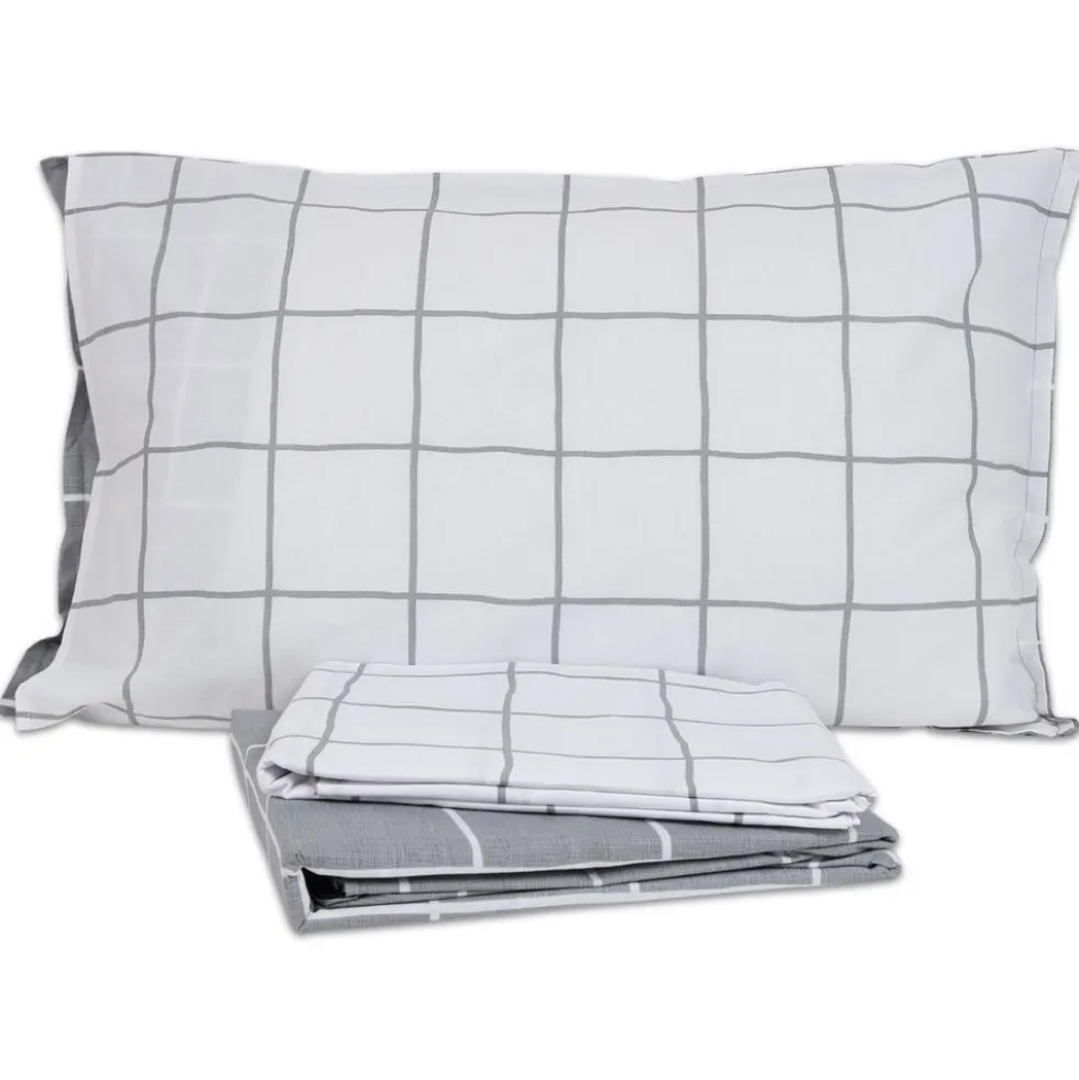 Completo Lenzuola Milk Quadro Grigio Matrimoniale