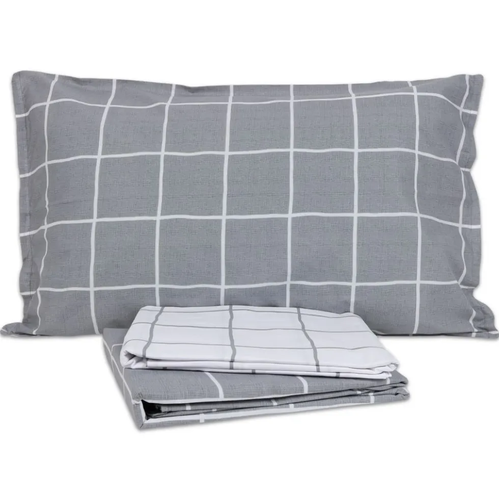 Completo Lenzuola Milk Quadro Grigio Matrimoniale