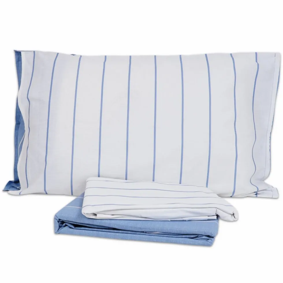 Completo Lenzuola Milk Riga Blu Matrimoniale