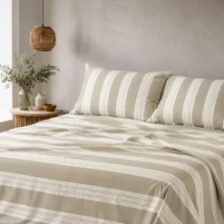 Completo Lenzuola Millerighe beige matrimoniale