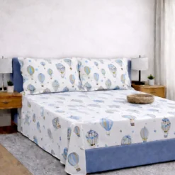 Completo Lenzuola Mongolfiere azzurro matrimoniale